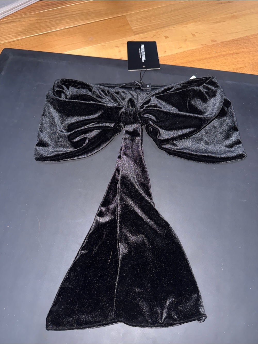 PrettyLittleThing Black Velvet Bow Lingerie Top